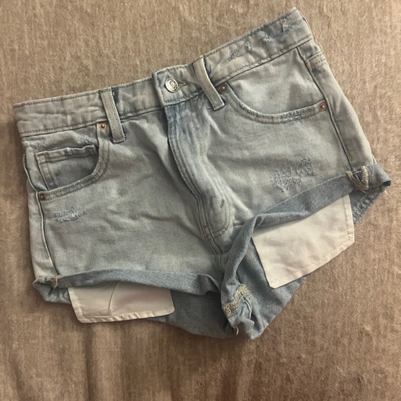 Wild Fable Light Blue Wash Distressed Denim Daisy Duke Shorts - Picture 2 of 4